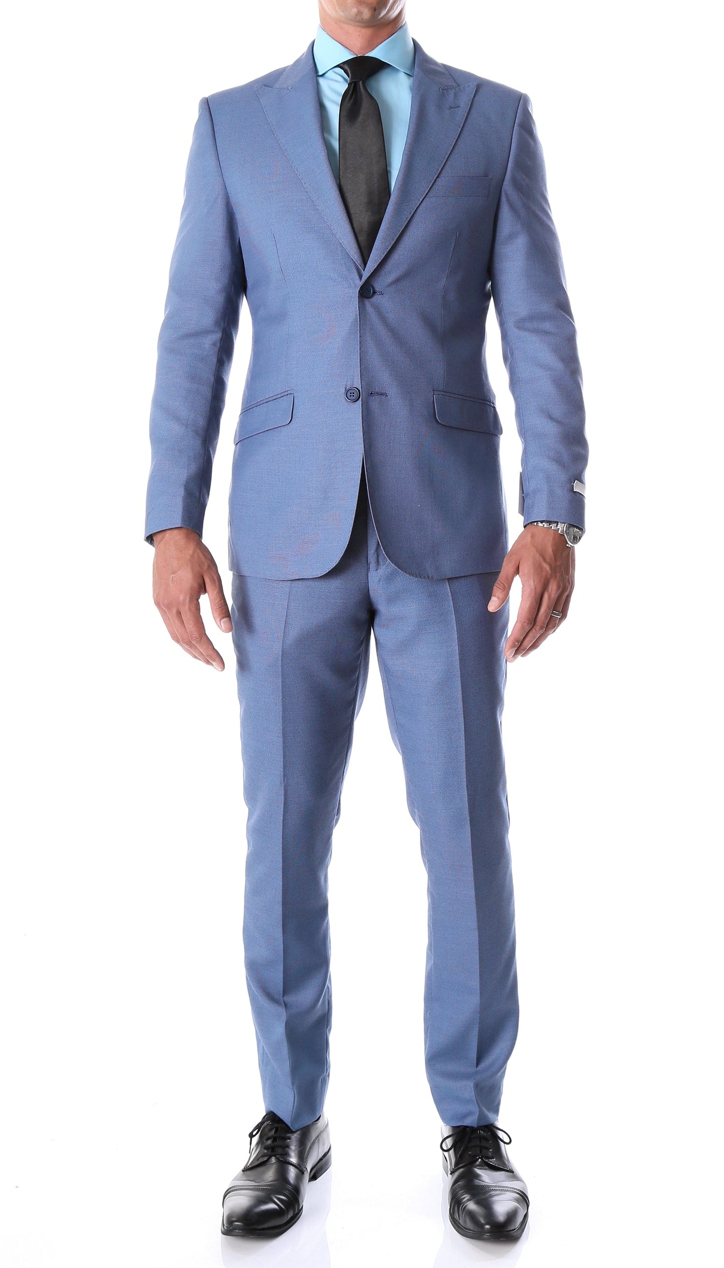 Leopold Slim Fit Blue Birdseye Peak Lapel 2-Piece Suit