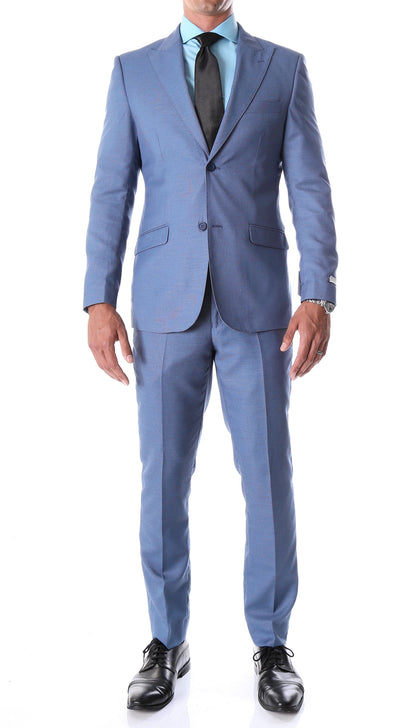 Leopold Slim Fit Blue Birdseye Peak Lapel 2-Piece Suit