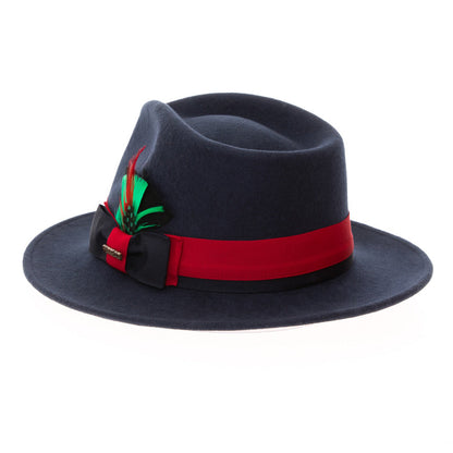 Australian Wool Navy and Red Grayson Fedora Hat