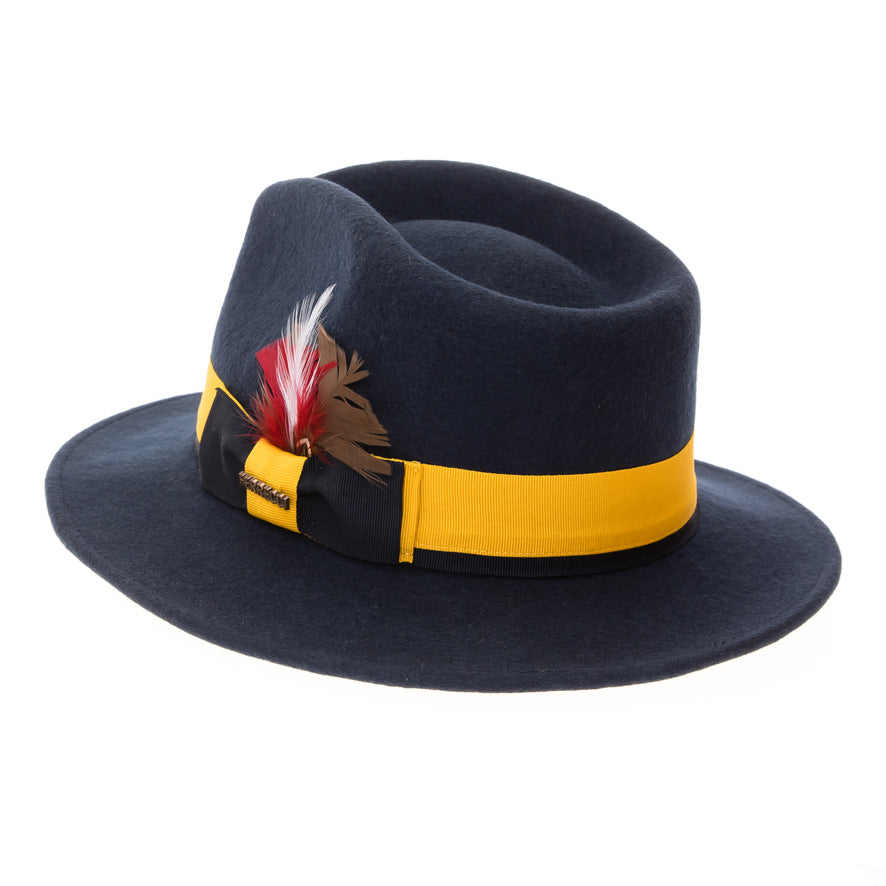 Australian Wool Navy and Gold Grayson Fedora Hat