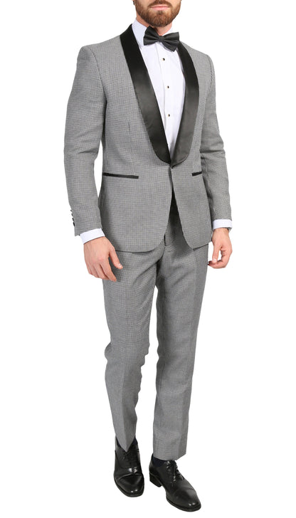 Cavendish Skinny Slim Fit Houndstooth Shawl Lapel 2-Piece Tuxedo