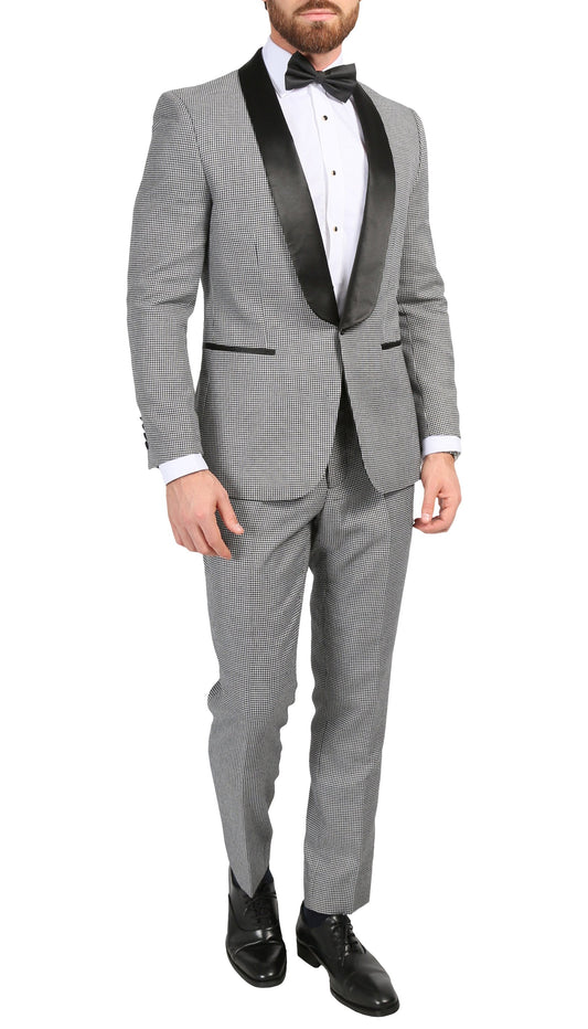 Cavendish Skinny Slim Fit Houndstooth Shawl Lapel 2-Piece Tuxedo