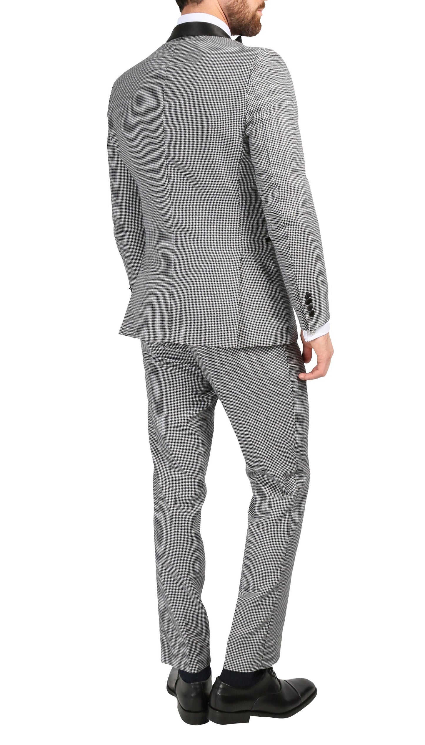 Cavendish Skinny Slim Fit Houndstooth Shawl Lapel 2-Piece Tuxedo