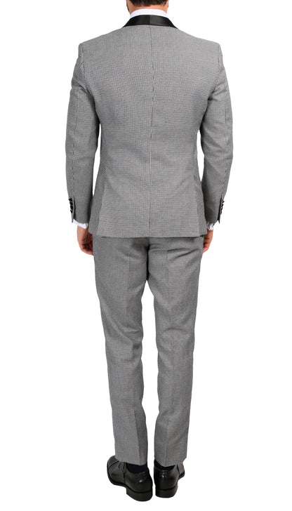 Cavendish Skinny Slim Fit Houndstooth Shawl Lapel 2-Piece Tuxedo