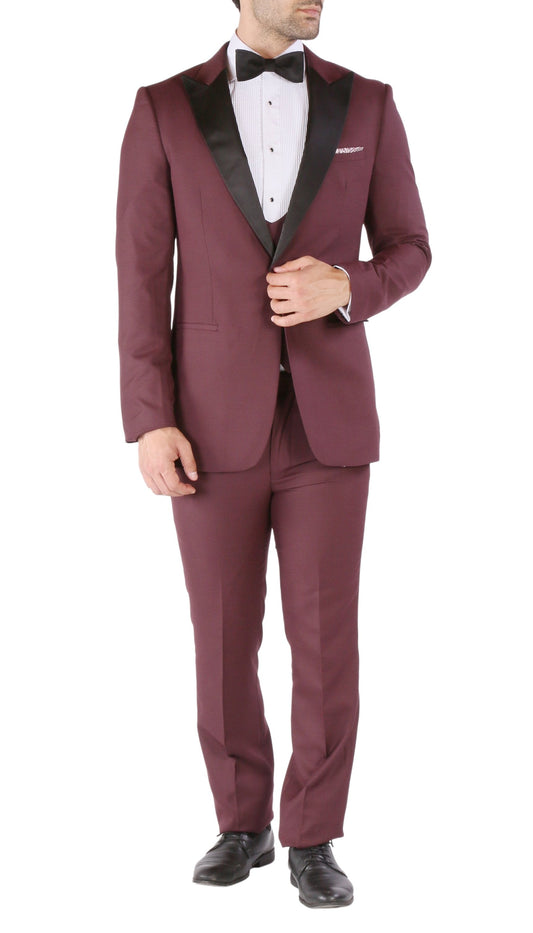 Alhambra Burgundy 3-Piece Slim Fit Peak Lapel Tuxedo