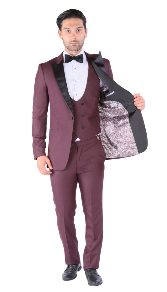 Alhambra Burgundy 3-Piece Slim Fit Peak Lapel Tuxedo