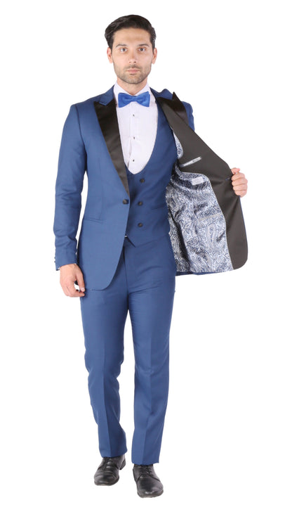 Alhambra Indigo Blue 3-Piece Slim Fit Peak Lapel Tuxedo