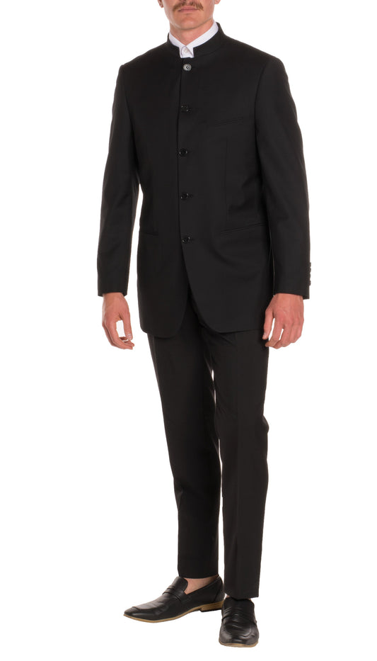 Cornwall Black Mandarin Collar Suit - 2-Piece