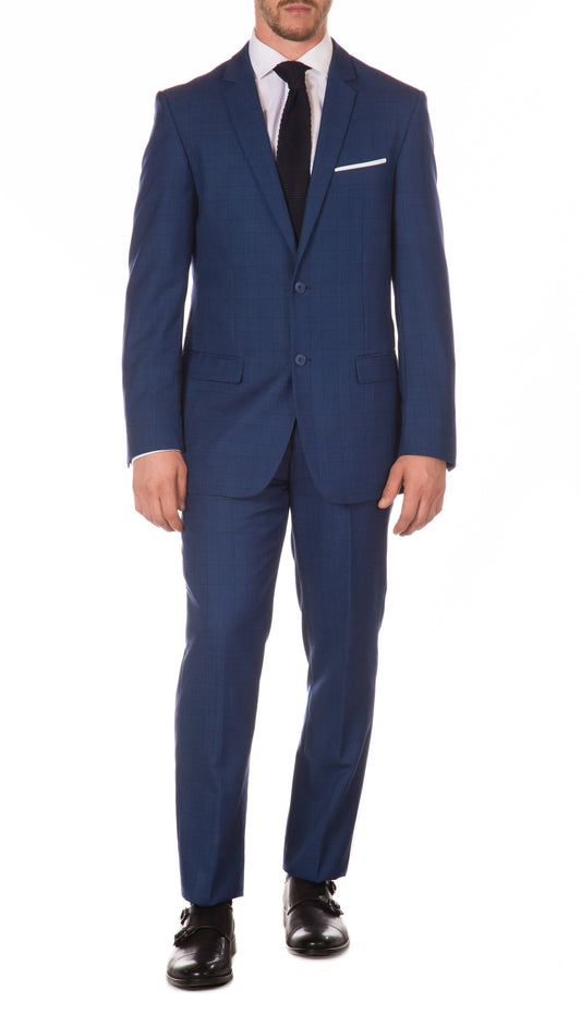 Excelsior Slim Fit Blue Plaid 2-Piece Suit