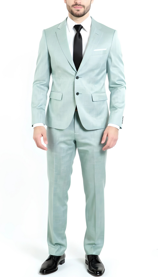 Aurelius Moss Green Slim Fit 2 Button 3-Piece Sharkskin Business Suit
