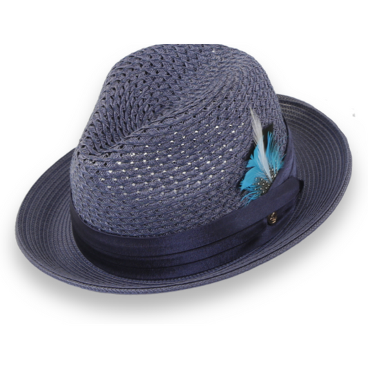 Panama Crushable Straw Hat Fedora in Navy