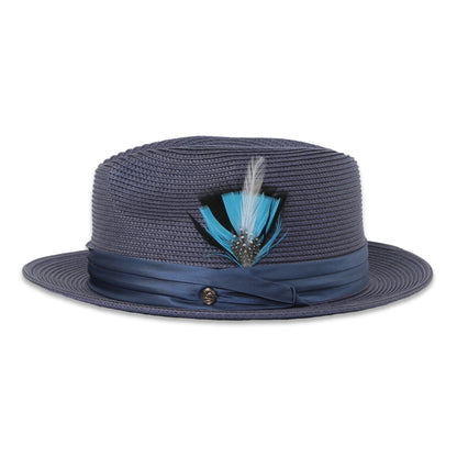 Mar Azul Crushable Straw Hat Fedora in Navy