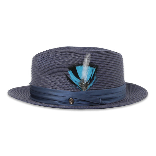 Mar Azul Crushable Straw Hat Fedora in Navy