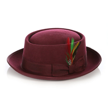 Burgundy Wool Pork Pie Hat - FHYINC best men's suits, tuxedos, formal men's wear wholesale