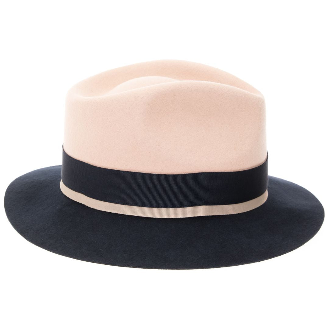 Australian Wool Beige and Navy Puck Trilby Fedora Hat