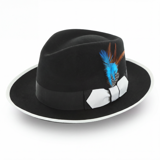 Mens Fedora Hat - Black & White -  Short Brim Dress Hat