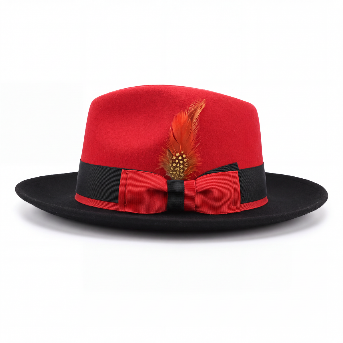 Mens Fedora Hat - Red & Black - Short Brim Dress Hat