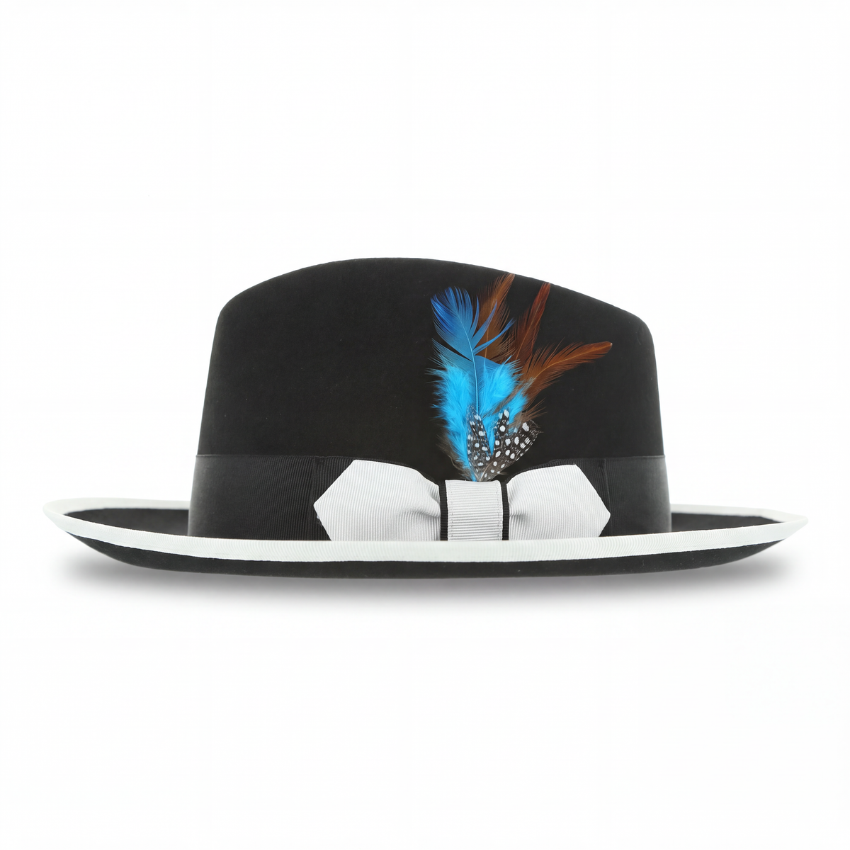 Mens Fedora Hat - Black & White -  Short Brim Dress Hat