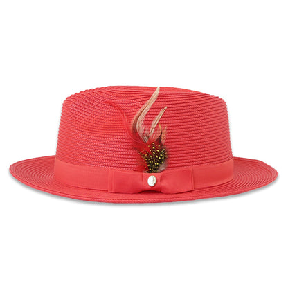 Habana Crushable Straw Hat Fedora in Red