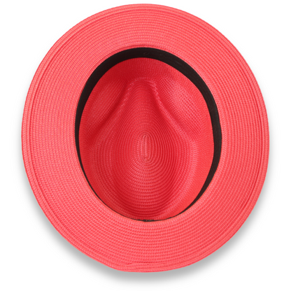 Habana Crushable Straw Hat Fedora in Red