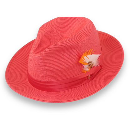 Mar Azul Crushable Straw Hat Fedora in Ruby