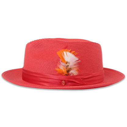 Mar Azul Crushable Straw Hat Fedora in Ruby