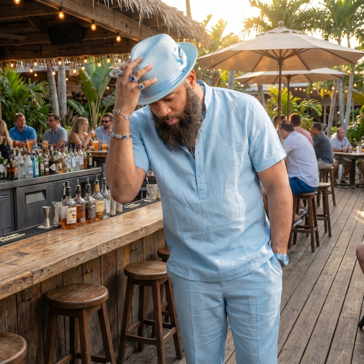 Panama Crushable Straw Hat Fedora in Sky Blue