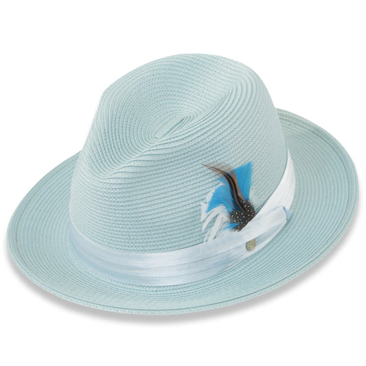 Mar Azul Crushable Straw Hat Fedora in Sky Blue