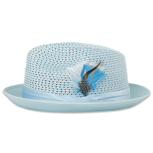 Panama Crushable Straw Hat Fedora in Sky Blue