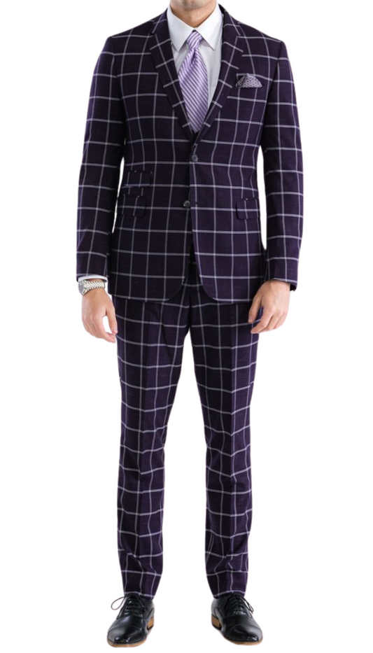 Marquis Copper Burgundy 2 Button Slim Notch Lapel Suit With Pick stitching "U" Shaped Vest Double Breasted