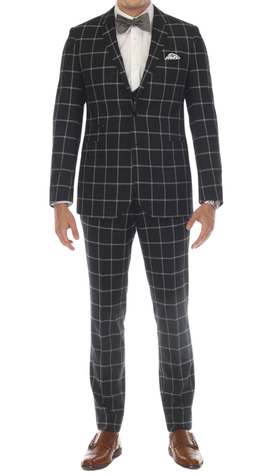 Baron Copper Hunter Green 2 Button Slim Notch Lapel Suit With Pick stitching "U" Shaped Vest Double Breasted Vest