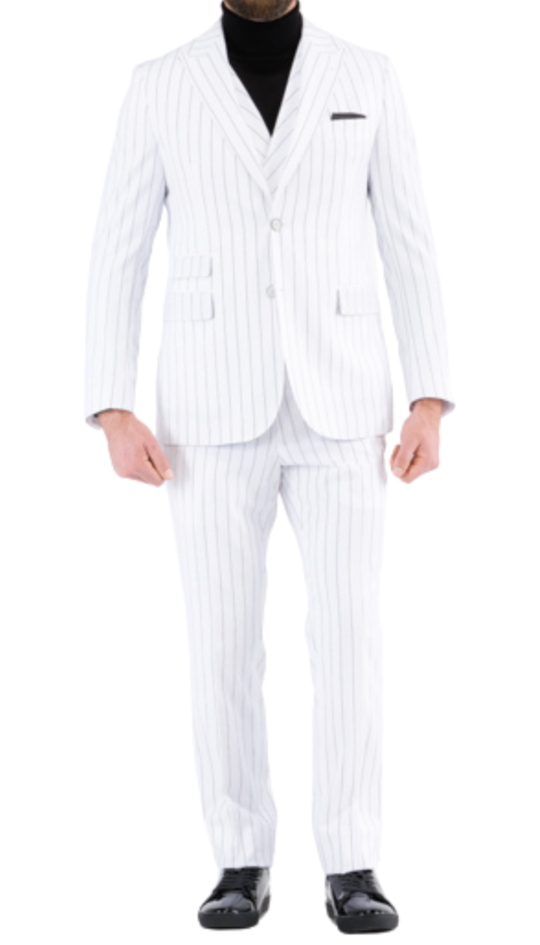 Hanover White Black 2 Button Slim Peak Lapel Suit With Pick Stitching Ticket Pocket Double Breasted Vest With Shawl Lapel