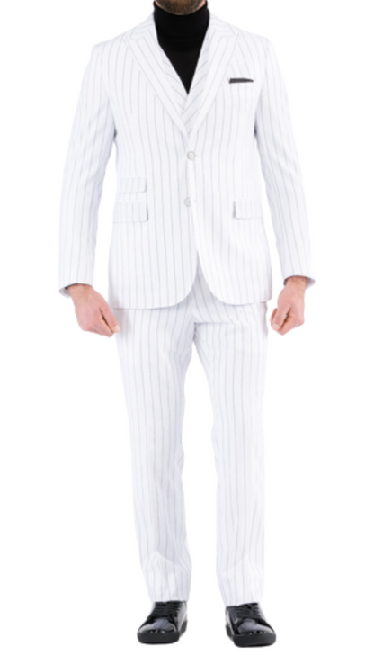 Hanover White Black 2 Button Slim Peak Lapel Suit With Pick Stitching Ticket Pocket Double Breasted Vest With Shawl Lapel