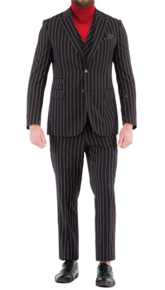 Hanover Black White 2 Button Slim Peak Lapel Suit With Pick Stitching Ticket Pocket Double Breasted Vest With Shawl Lapel