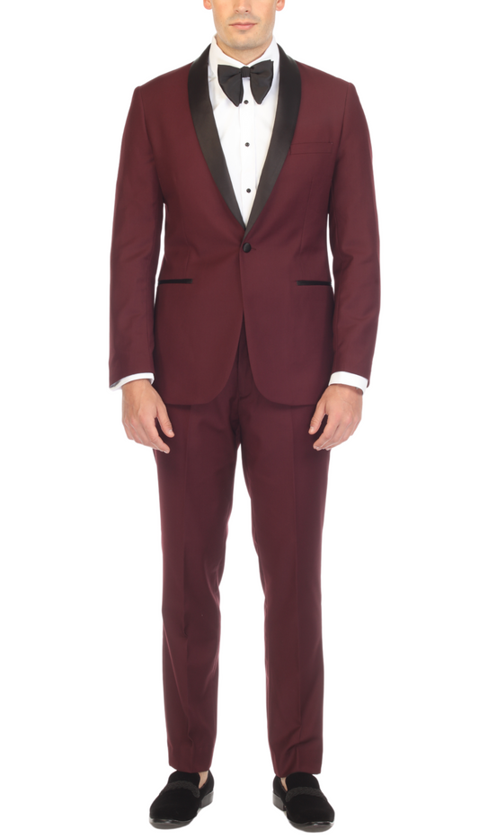 Regent Burgundy Slim Fit Shawl Lapel 2-Piece Tuxedo Suit Set