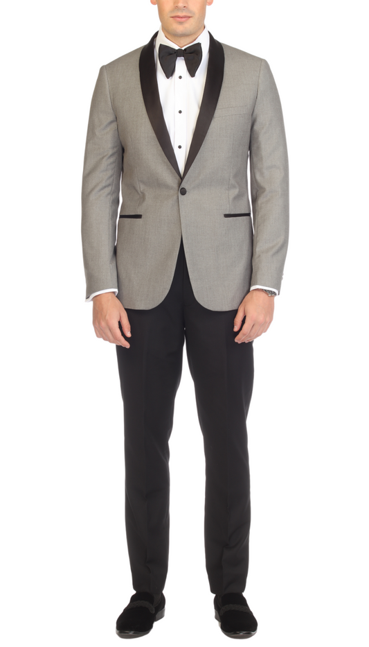 Regent Grey and Black Slim Fit Shawl Lapel 2-Piece Tuxedo Suit Set