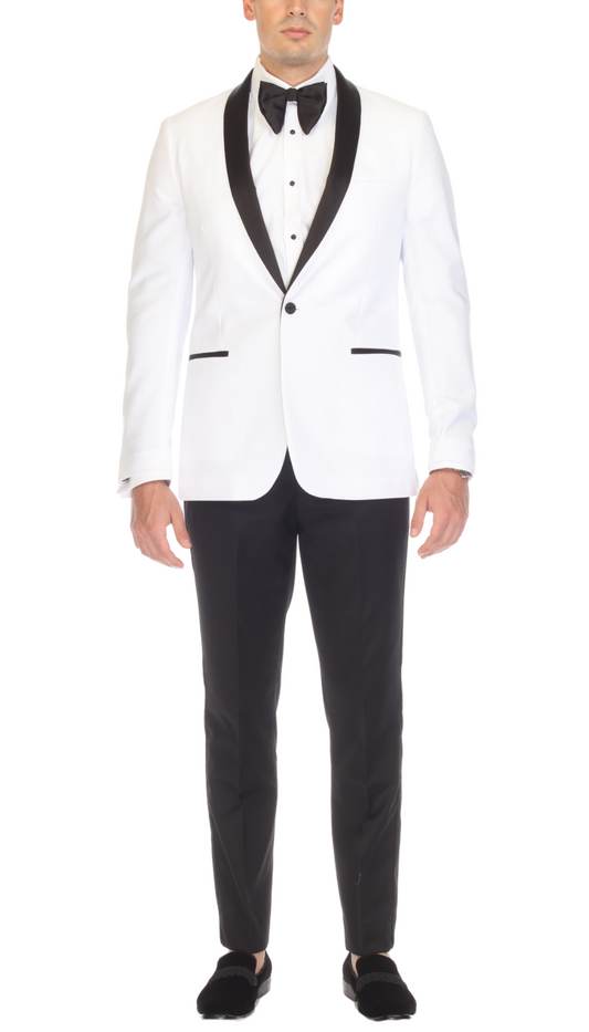Regent White/Black Slim Fit Shawl Lapel 2-Piece Tuxedo Suit Set