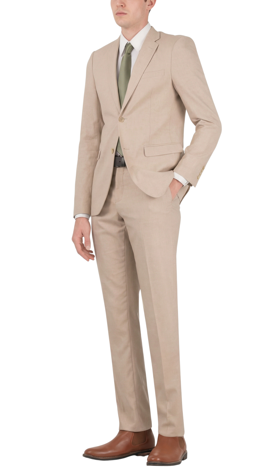 TESSUTO MEN'S TAN SLIM FIT 3-PIECE SUIT | NOTCH LAPEL & PICK STITCHING