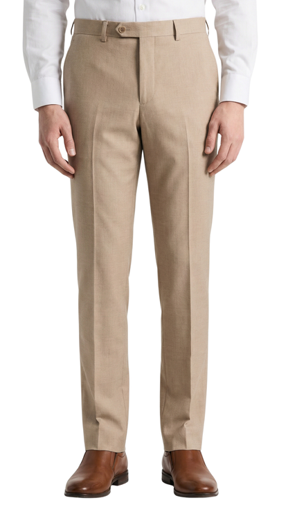 TESSUTO MEN'S TAN SLIM FIT 3-PIECE SUIT | NOTCH LAPEL & PICK STITCHING
