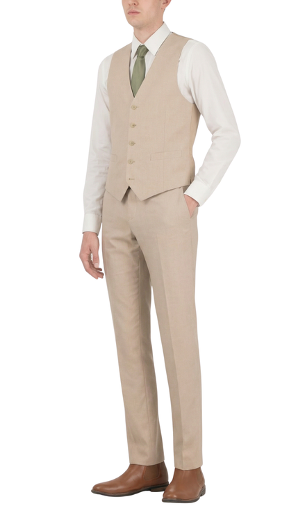 TESSUTO MEN'S TAN SLIM FIT 3-PIECE SUIT | NOTCH LAPEL & PICK STITCHING