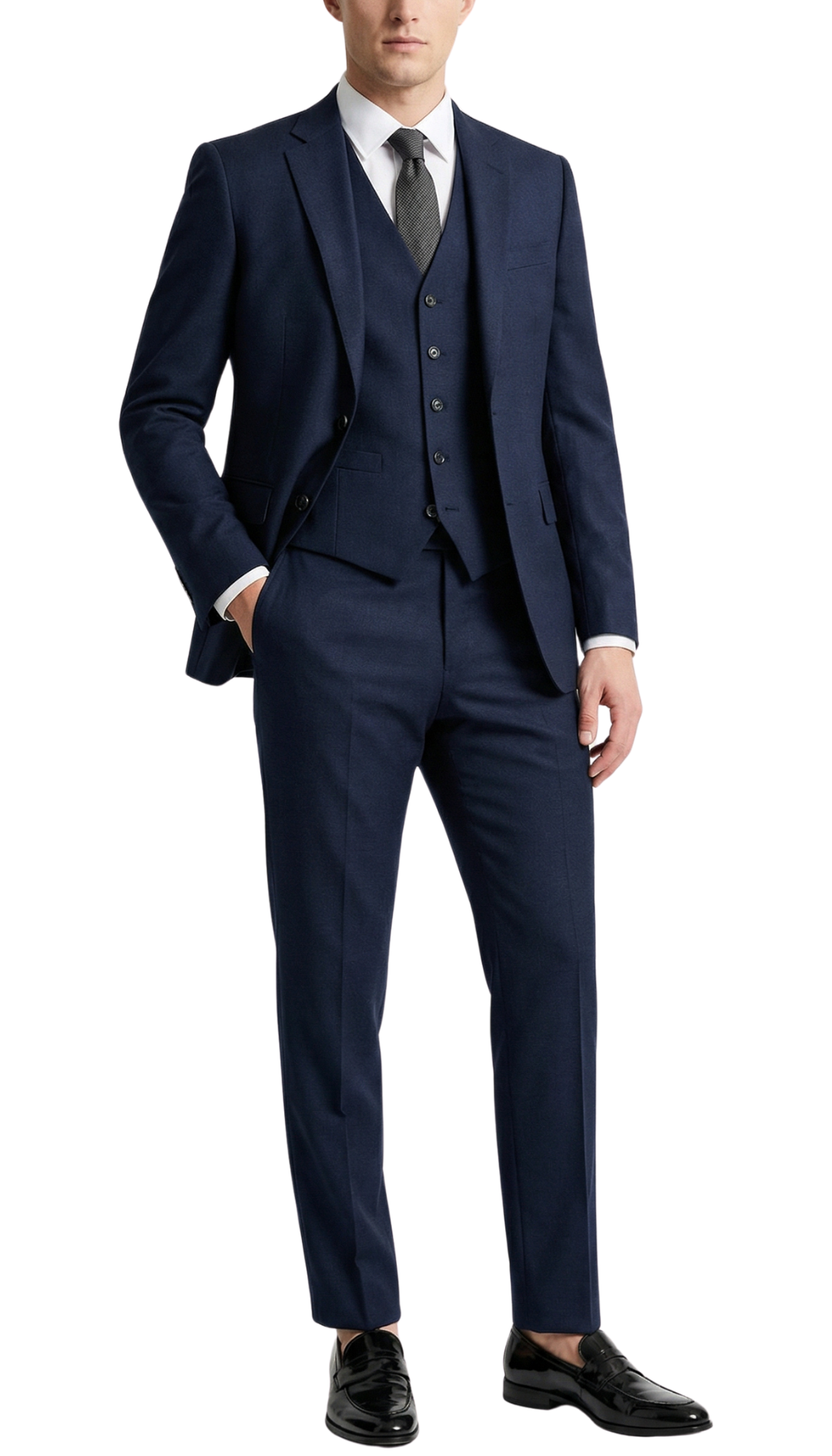 TESSUTO MEN'S NAVY SLIM FIT 3-PIECE SUIT | NOTCH LAPEL & PICK STITCHING