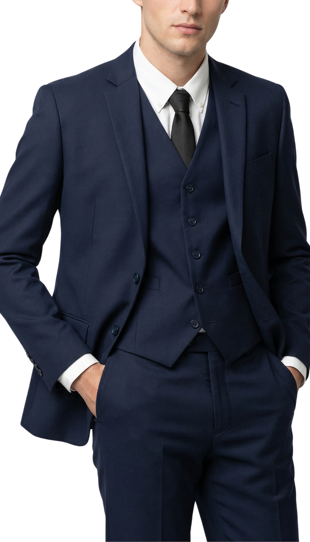 TESSUTO MEN'S NAVY SLIM FIT 3-PIECE SUIT | NOTCH LAPEL & PICK STITCHING