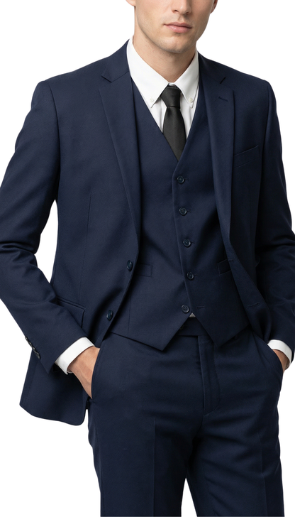 TESSUTO MEN'S NAVY SLIM FIT 3-PIECE SUIT | NOTCH LAPEL & PICK STITCHING