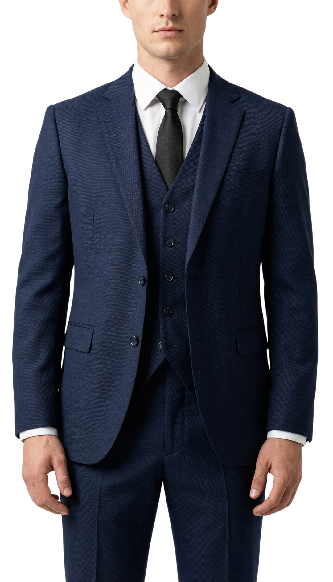 TESSUTO MEN'S NAVY SLIM FIT 3-PIECE SUIT | NOTCH LAPEL & PICK STITCHING