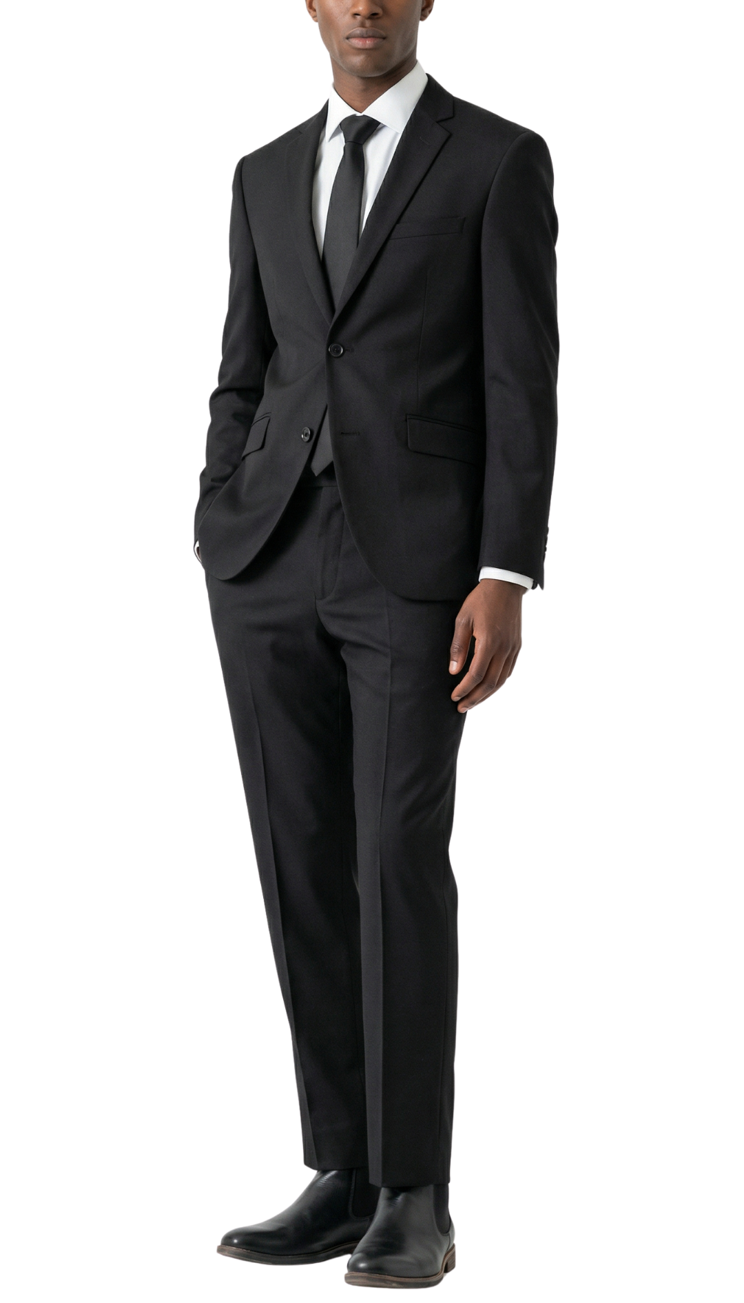 TESSUTO MEN'S BLACK SLIM FIT 3-PIECE SUIT | NOTCH LAPEL & PICK STITCHING