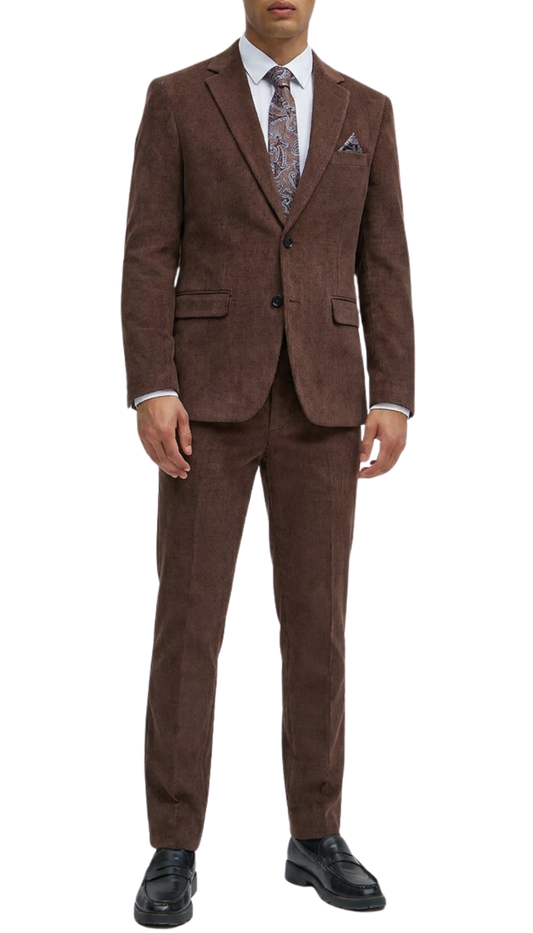 Fontainebleau Brown 2-Piece Cotton Corduroy Notch Lapel Suit
