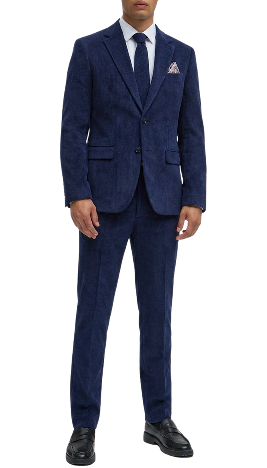 Fontainebleau Navy 2-Piece Cotton Corduroy Notch Lapel Suit
