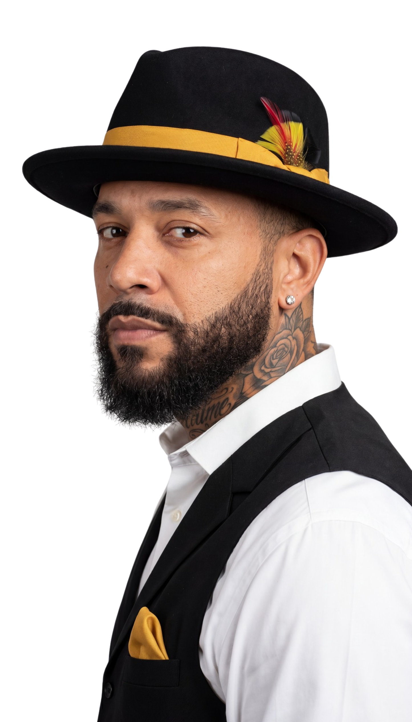 Crushable Black/Gold 100% Australian Wool Fedora Hat