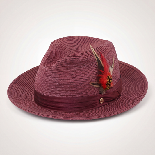 Mar Azul Crushable Straw Hat Fedora in Burgundy