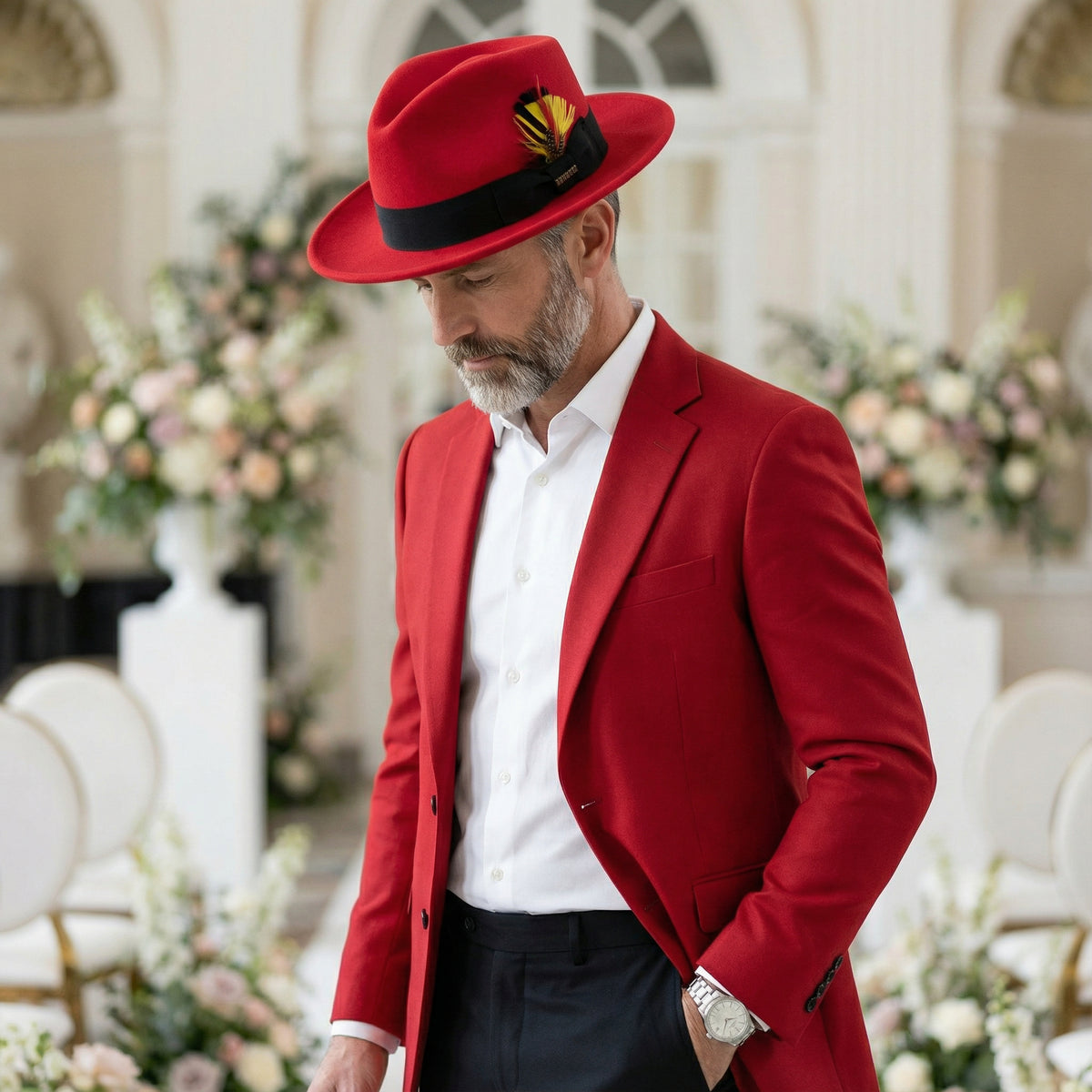 Ferrecci 100% Australian Wool Crushable Red/Black Fedora Hat by FERRECCI — alternate view